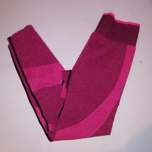 Victoria Secret PINK Leggings Large Seamless Pink Black Stretch Pants Skinny Pre - Picture 2 of 7